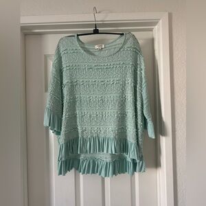Cupio Mint Crochet Ruffle Hem Women's Top S
